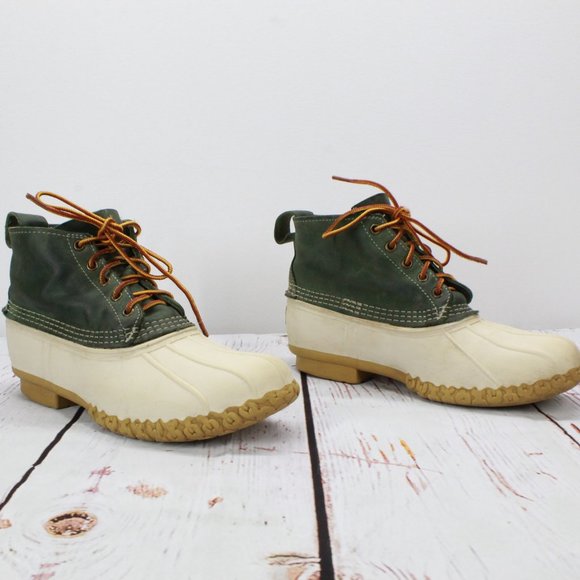 LL Bean 6" Green White Leather Unlined Gumshoe Ankle Duck Boots Size M 8 L 10 - Picture 3 of 9